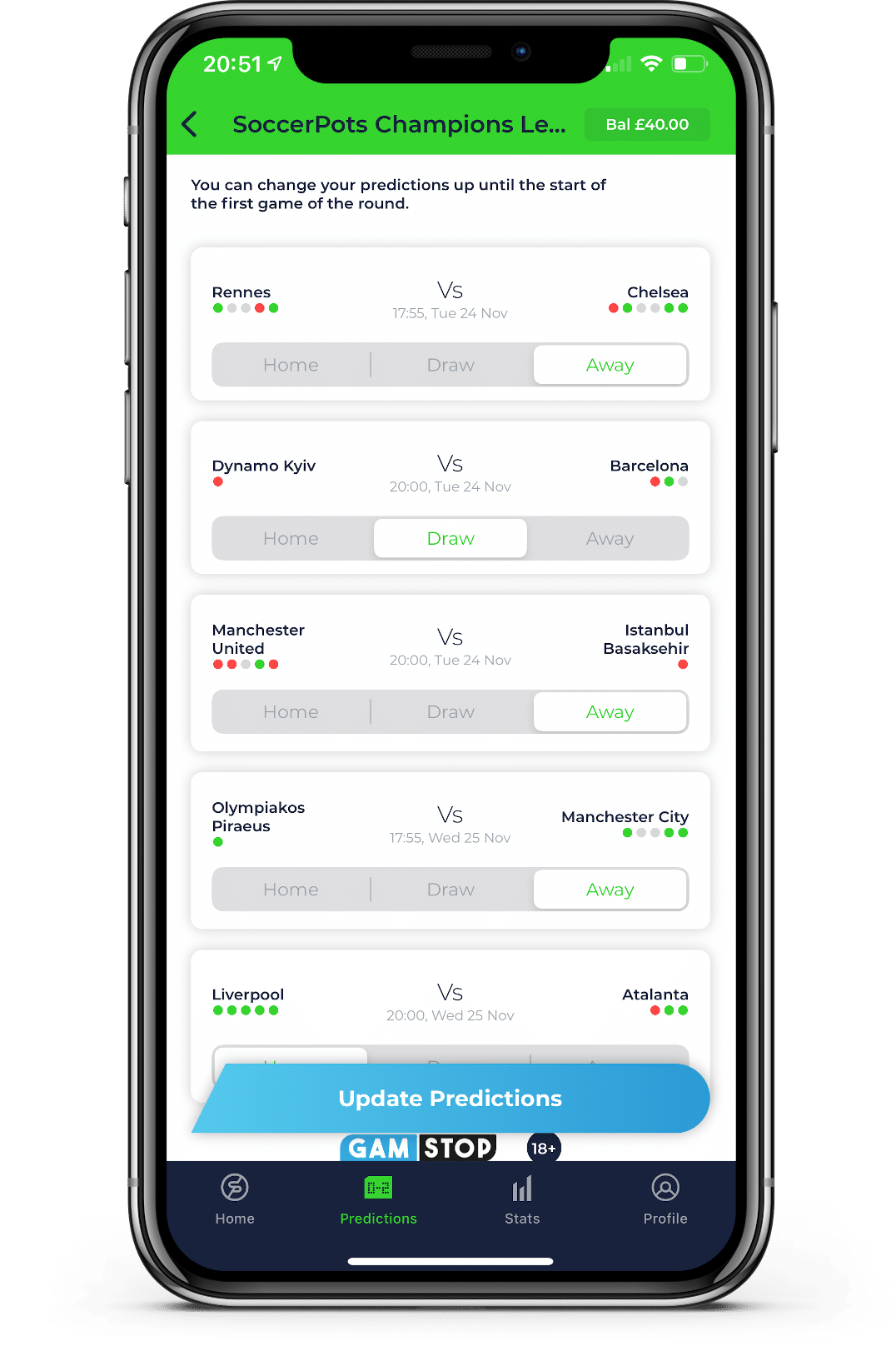 SoccerPots Public Predictions Update Page